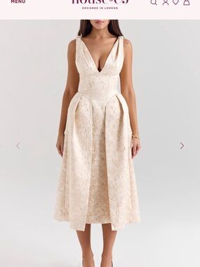 House of CB Cream - PALOMA Ivory Metallic  Jacquard Midi Dress